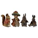 FOUR MINIATURE COLD PAINTED BRONZE FIGURES OF BEATRIX POTTER CHARACTERS, 3.5CM H AND CIRCA, EARLY