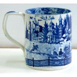 A BLUE PRINTED PEARLWARE CHINOISERIE PORTER MUG, 13.5CM H, C1810-20