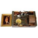 MISCELLANEOUS ITEMS, INCLUDING THREE MANTEL CLOCKS AND A VICTORIAN CRYSTOLEUM OF A LITTLE GIRL