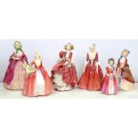 SIX ROYAL DOULTON BONE CHINA FIGURES OF YOUNG LADIES, 19CM H AND SMALLER