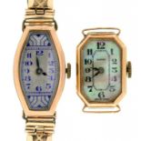 A SWISS ALUTEX 14CT GOLD LADY'S WRISTWATCH WITHOUT STRAP, AND A 9CT GOLD CASED LADY'S WRISTWATCH,