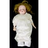 A GERMAN BISQUE HEADED CHARACTER DOLL, THE ERNST HEUBACH HEAD WITH SLEEPING GLASS EYES, OPEN MOUTH