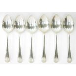 A SET OF SIX GEORGE V SILVER DESSERT SPOONS, OLD ENGLISH PATTERN, SHEFFIELD 1933, 11OZS