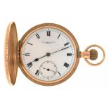 A 9CT GOLD HUNTING CASED LEVER WATCH, INSCRIBED THOS RUSSELL & SON, LIVERPOOL, MAKER'S MARK TR,