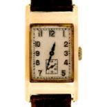 A 9CT GOLD GENTLEMAN'S WRISTWATCH, BIRMINGHAM 1935++LEATHER STRAP IS WELL WORN