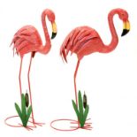 A PAIR OF DECORATIVE PAINTED METAL MODELS OF FLAMINGOES, 75CM H