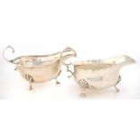 TWO GEORGE V SILVER SAUCE BOATS, 13 AND 13.5CM L, LONDON AND BIRMINGHAM, 1925 AND 1931, 5OZS 5DWTS