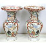 A PAIR OF IMARI VASES, OF SHOULDERED FORM WITH WIDELY FLARED NECK, DECORATED WITH SCENES AND