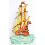 A DITMAR URBACH ART DECO EARTHENWARE SHIP PLAQUE, C1930, 39.5cm h, printed mark