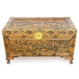 A CARVED CHINESE CAMPHOR WOOD CHEST, 20TH C, 57CM H; 101CM X 51CM