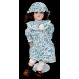 A GERMAN BISQUE HEADED CHARACTER DOLL, THE ARMAND MARSEILLE HEAD WITH BLUE GLASS SLEEPING EYES, OPEN