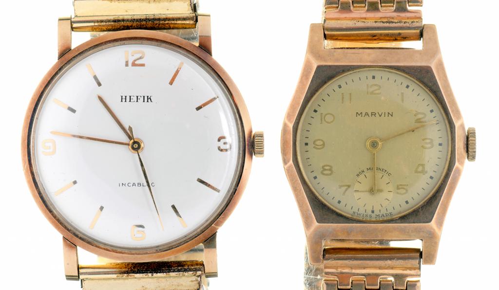 TWO HEFIK AND MARVIN GOLD PLATED GENTLEMAN'S WRISTWATCHES++BOTH WATCHES ARE IN GOOD CONDITION WITH