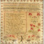 A GEORGE III LINEN SAMPLER BY MARY DANIEL AGED 10 YEARS, 1819, 48 X 44CM