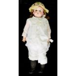 A GERMAN BISQUE HEADED BEBE ELITE DOLL, THE MAX HANDWERCK HEAD WITH GLASS EYES AND OPEN MOUTH WITH