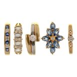 TWO DIAMOND RINGS IN 9CT GOLD, A SAPPHIRE AND DIAMOND SEVEN STONE RING IN 9CT GOLD, A DIAMOND AND