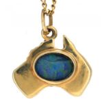 AN OPAL TRIPLET PENDANT IN GOLD, MARKED 9CT, ON A 9CT GOLD CHAIN, 2.8G++GOOD CONDITION