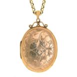 A 9CT GOLD LOCKET, MAKER'S MARK RW, ON A 9CT GOLD CHAIN, 50CM L, 21.8G++GOOD CONDITION - LOCKET