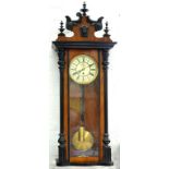 A WALNUT 'VIENNA' WALL TIMEPIECE, WITH PRIMROSE ENAMEL DIAL, 107CM H, C1900