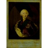 AN 18TH CENTURY TRANSFER ENGRAVING UNDER GLAZING OF GEORGE PRINCE OF WALES BY JAMES MCARDELL,