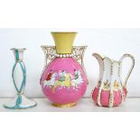 A BROWN - WESTHEAD, MOORE AND CO ROSE POMPADOUR AND YELLOW GROUND VASE OF ANTIQUE SHAPE WITH