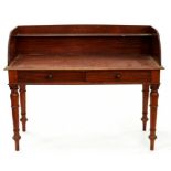 A VICTORIAN MAHOGANY WASH STAND FITTED WITH TWO DRAWERS, ON TURNED LEGS, 100CM H; 130 X 59CM