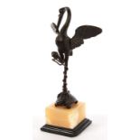 AN ITALIAN BRONZE SCULPTURE OF A BIRD PERCHED ON A TORTOISE, MOUNTED ON ONYX AND SLATE PLINTH,