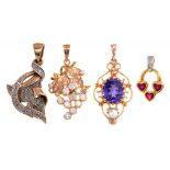 A RUBY AND DIAMOND PENDANT IN GOLD, MARKED 750, 1.1G, A DIAMOND PENDANT IN GOLD, MARKED 18K, 2.4G,