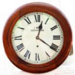 AN EARLY 20TH C MAHOGANY WALL TIMEPIECE, THE PAINTED DIAL INSCRIBED E WEST LOUGHBOROUGH, 40CM D