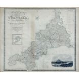 C AND J GREENWOOD, A MAP OF THE COUNTY OF CORNWALL, DOUBLE PAGE ENGRAVING, DATED 1829, 65 X 78CM AND