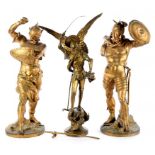 A BRASS STATUETTE OF ST GEORGE SLAYING THE DRAGON, CAST FROM A MODEL BY E. FREMIET, 57CM H AND A