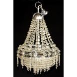 A CUT GLASS AND CHROME CHANDELIER, APPROXIMATELY 77CM H X 40CM