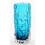 GEOFFREY BAXTER. A WHITEFRIARS KINGFISHER BLUE TEXTURED GLASS VASE, C1970, 19CM H++GOOD CONDITION