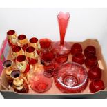 A COLLECTION OF CRANBERRY AND OTHER COLOURED GLASSWARE