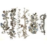 SIX SILVER CHARM BRACELETS, 340G++GOOD CONDITION