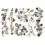 SIX SILVER CHARM BRACELETS, 185G++GOOD CONDITION