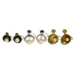 THREE PAIRS OF GEM SET EARRINGS IN GOLD, MARKED 9CT, 11.5G++GOOD CONDITION