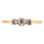 A DIAMOND THREE STONE RING IN GOLD, APPROX. 0.1CT, MARKED 18CT PLAT, 1.8G, SIZE L++GOOD CONDITION