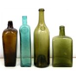 FOUR VARIOUS BRITISH AND CONTINENTAL GLASS UTILITY BOTTLES, VARIOUS SIZES, ALL 19TH C