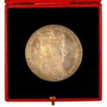 COMMEMORATIVE MEDAL. CORONATION OF EDWARD VII 1902, silver, 56mm, original scarlet morocco case. The