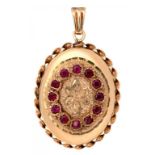 A RUBY SET LOCKET IN 9CT GOLD, 26 X 24MM, 5.3G++GOOD CONDITION