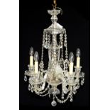 A CUT GLASS FIVE BRANCH HANGING CHANDELIER, IN A VICTORIAN STYLE