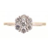 A DIAMOND CLUSTER RING IN WHITE GOLD, MARKED 9K, 1.8G, SIZE I++GOOD CONDITION