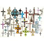 THIRTY SIX VARIOUS GEM SET, PASTE, CARVED, AND SILVER CROSSES, 250G++GOOD CONDITION