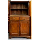 A STAINED OAK CUPBOARD, THE BASE FITTED WITH PANELLED DOORS, EARLY 20TH C, 182CM H; 91 X 47CM
