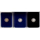 COINS. ISLE OF MAN, ONE POUND, 1978, PLATINUM, SILVER AND VIRENIUM PROOFS, ALL CASED (PLATINUM 9G)