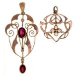 TWO GEM SET OPENWORK PENDANTS IN GOLD, MARKED 9CT, 4G ++GOOD CONDITION