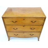 A VICTORIAN INLAID MAHOGANY CHEST OF DRAWERS, 80CM H; 90 X 50CM