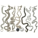 FIVE SILVER CHAINS AND TWO SILVER BRACELETS, 290G++ONE NECKLACE WITH A BROKEN LINK
