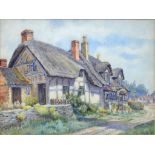 J. KNIGHT, COTTAGES ON BOAT LANE, SIGNED AND DATED 1917, WATERCOLOUR, 27 X 35CM