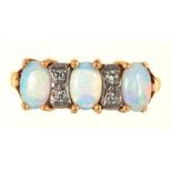 AN OPAL AND DIAMOND 18CT GOLD RING, LONDON 1975, 3.4G, SIZE L/M++SLIGHT BUILD UP OF DIRT AND GRIME